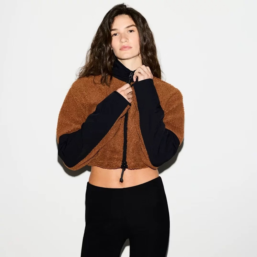 SKIMS Teddy Funnel Neck Cropped Jacket